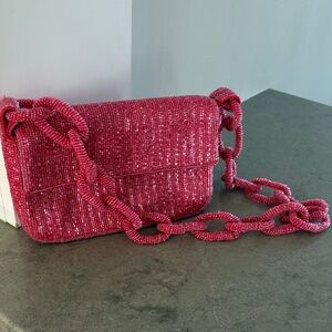Anthropologie Pink Beaded Chain-Link Shoulder Bag